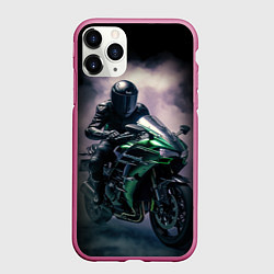 Чехол iPhone 11 Pro матовый Мотоцикл на зеленом мотоцикле, цвет: 3D-малиновый