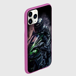 Чехол iPhone 11 Pro матовый Мотоциклист на спортивном байке черный фон, цвет: 3D-фиолетовый — фото 2