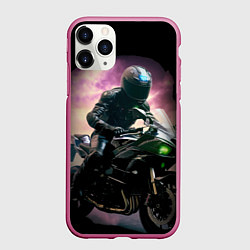 Чехол iPhone 11 Pro матовый Мотоциклист в тумане, цвет: 3D-малиновый