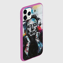 Чехол iPhone 11 Pro матовый Илон Маск граффити портрет на серой стене, цвет: 3D-фиолетовый — фото 2