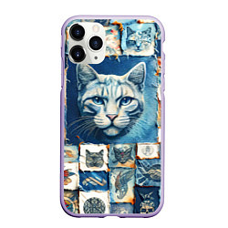 Чехол iPhone 11 Pro матовый Кошка на дениме - пэчворк