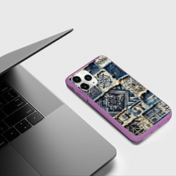 Чехол iPhone 11 Pro матовый Татуировки майя на дениме, цвет: 3D-фиолетовый — фото 2