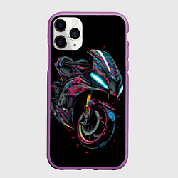 Чехол iPhone 11 Pro матовый Мотоцикл в стиле киберпанк, цвет: 3D-фиолетовый
