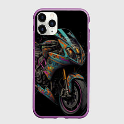 Чехол iPhone 11 Pro матовый Темный мотоцикл на черном фоне, цвет: 3D-фиолетовый