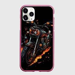 Чехол iPhone 11 Pro матовый Темный мотоцикл на черном фоне, цвет: 3D-малиновый