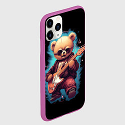 Чехол iPhone 11 Pro матовый Плюшевый медведь музыкант с гитарой, цвет: 3D-фиолетовый — фото 2
