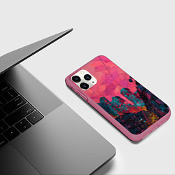 Чехол iPhone 11 Pro матовый Абстрактный город в неоновых цветах, цвет: 3D-малиновый — фото 2