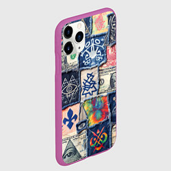 Чехол iPhone 11 Pro матовый Баксы на дениме пэчворк, цвет: 3D-фиолетовый — фото 2