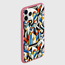 Чехол iPhone 11 Pro матовый Узор с котами, цвет: 3D-малиновый — фото 2