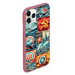 Чехол iPhone 11 Pro матовый Пэчворк джинсы в СССР, цвет: 3D-малиновый — фото 2