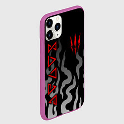 Чехол iPhone 11 Pro матовый Ведьмак- языки пламени, цвет: 3D-фиолетовый — фото 2