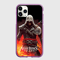 Чехол iPhone 11 Pro матовый Assassins creed огненный фон вокруг, цвет: 3D-фиолетовый