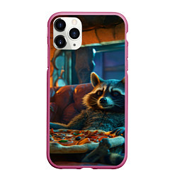Чехол iPhone 11 Pro матовый Енот с пиццей на диване