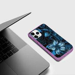 Чехол iPhone 11 Pro матовый Синие цветы абстракции, цвет: 3D-фиолетовый — фото 2