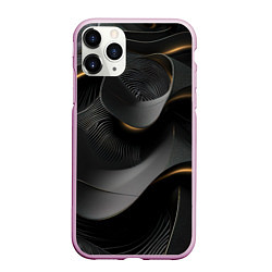 Чехол iPhone 11 Pro матовый Черная абстракция с темными золотыми вставками, цвет: 3D-розовый