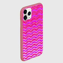 Чехол iPhone 11 Pro матовый Розовые линии и белые полосы, цвет: 3D-малиновый — фото 2