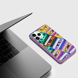 Чехол iPhone 11 Pro матовый Аудио кассеты разноцветные, цвет: 3D-фиолетовый — фото 2