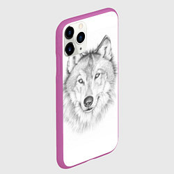 Чехол iPhone 11 Pro матовый Нарисованный волк зубами щёлк, цвет: 3D-фиолетовый — фото 2