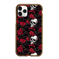 Чехол iPhone 11 Pro матовый Черепа с алыми розами