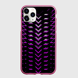 Чехол iPhone 11 Pro матовый Розово-белые полосы на чёрном фоне, цвет: 3D-малиновый