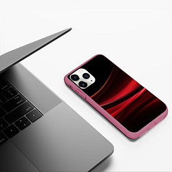 Чехол iPhone 11 Pro матовый Темная красная абстракция на черном фоне, цвет: 3D-малиновый — фото 2