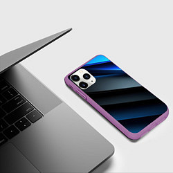 Чехол iPhone 11 Pro матовый Темная синяя стильная абстракция на черном фоне, цвет: 3D-фиолетовый — фото 2
