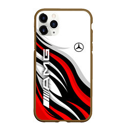 Чехол iPhone 11 Pro матовый Mercedes benz AMG - белый с красным, цвет: 3D-коричневый