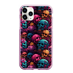 Чехол iPhone 11 Pro матовый Поле яркий черепов и цветов, цвет: 3D-розовый