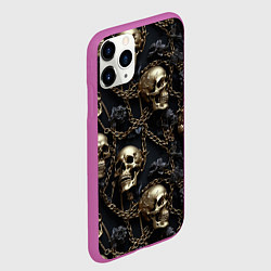 Чехол iPhone 11 Pro матовый Прикованные золотой цепью черепа, цвет: 3D-фиолетовый — фото 2