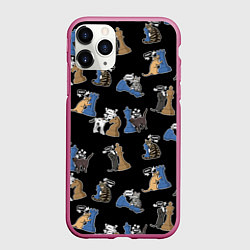 Чехол iPhone 11 Pro матовый Котики и шахматы на черном, цвет: 3D-малиновый