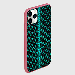 Чехол iPhone 11 Pro матовый Изумрудные киберпанк ячейки на чёрном фоне, цвет: 3D-малиновый — фото 2