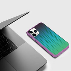 Чехол iPhone 11 Pro матовый Хаотичные зеленые линии, цвет: 3D-фиолетовый — фото 2