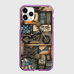 Чехол iPhone 11 Pro матовый Patchwork with a motorcycle - ai art, цвет: 3D-фиолетовый
