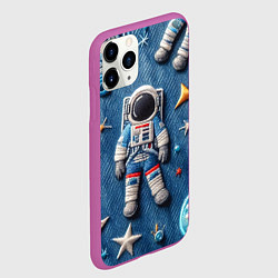 Чехол iPhone 11 Pro матовый Космонавт - вышивка по джинсе нейросеть, цвет: 3D-фиолетовый — фото 2