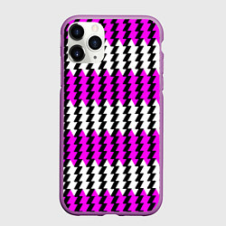 Чехол iPhone 11 Pro матовый Вертикальные бело-розовые полосы, цвет: 3D-фиолетовый