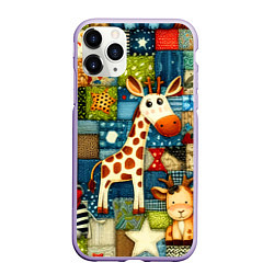 Чехол iPhone 11 Pro матовый Жираф и компания - пэчворк нейросеть, цвет: 3D-светло-сиреневый