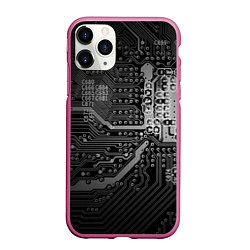 Чехол iPhone 11 Pro матовый Микросхема плата, цвет: 3D-малиновый