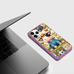 Чехол iPhone 11 Pro матовый Прикольный телёнок и его друзья - пэчворк, цвет: 3D-фиолетовый — фото 2