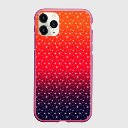 Чехол iPhone 11 Pro матовый Градиент оранжево-фиолетовый со звёздочками, цвет: 3D-малиновый