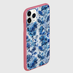 Чехол iPhone 11 Pro матовый Цветочный сине-голубой узор, цвет: 3D-малиновый — фото 2