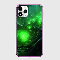 Чехол iPhone 11 Pro матовый Зеленая кислотная яркая неоновая абстракция, цвет: 3D-фиолетовый