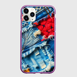 Чехол iPhone 11 Pro матовый Авангардный джинсовый пэчворк - нейросеть, цвет: 3D-фиолетовый