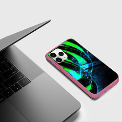 Чехол iPhone 11 Pro матовый Кислотная зеленая яркая неоновая абстракция, цвет: 3D-малиновый — фото 2