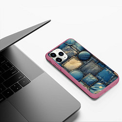 Чехол iPhone 11 Pro матовый Denim patchwork - ai art, цвет: 3D-малиновый — фото 2