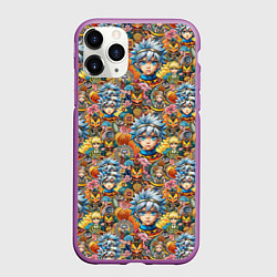 Чехол iPhone 11 Pro матовый Аниме паттерн, цвет: 3D-фиолетовый