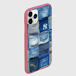 Чехол iPhone 11 Pro матовый Patchwork - New York yankees baseball team, цвет: 3D-малиновый — фото 2