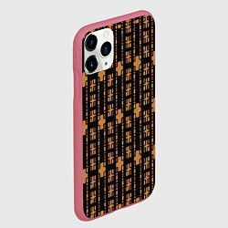Чехол iPhone 11 Pro матовый Коричневые кирпичики на чёрном фоне, цвет: 3D-малиновый — фото 2