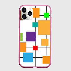 Чехол iPhone 11 Pro матовый Разноцветные квадраты паттерны, цвет: 3D-малиновый