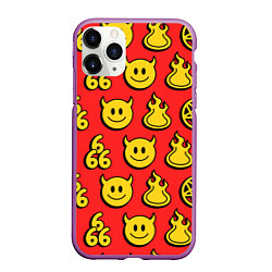 Чехол iPhone 11 Pro матовый 666 y2k emoji pattern, цвет: 3D-фиолетовый