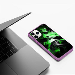 Чехол iPhone 11 Pro матовый Green dark abstract geometry style, цвет: 3D-фиолетовый — фото 2